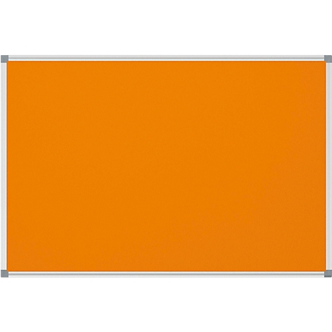 A rectangular, orange whiteboard with a silver frame.