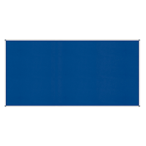 Blue pinboard with silver frame, rectangular.