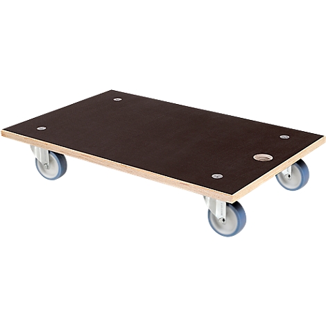 Brown wooden board with four castors.