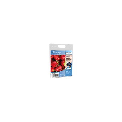 Verpackung mit Erdbeeren, daneben eine Tintenpatrone.