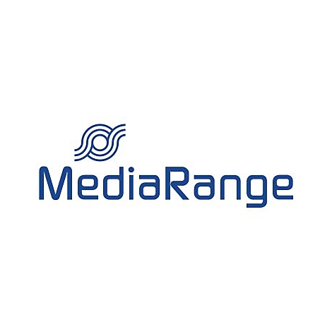 Blaues Logo der Marke MediaRange auf weißem Hintergrund.