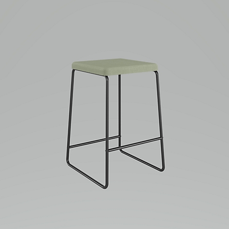 Hocker mit einem hellgrünen Sitz und einem schwarzen Metallgestell, vor neutralem Hintergrund.