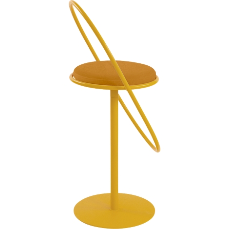 Gelber Designer-Hocker, der von einem Ring geformt wird, mit einer runden Sitzfläche.