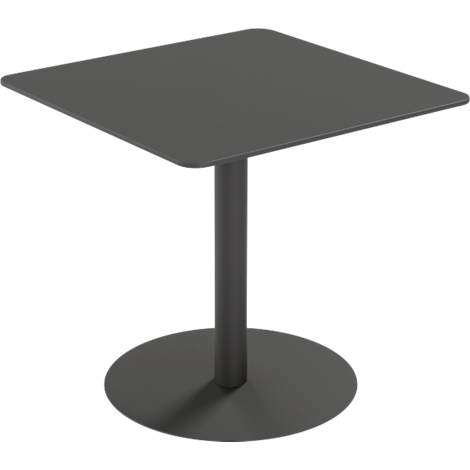 Donkergrijze vierkante tafel op een ronde voet.