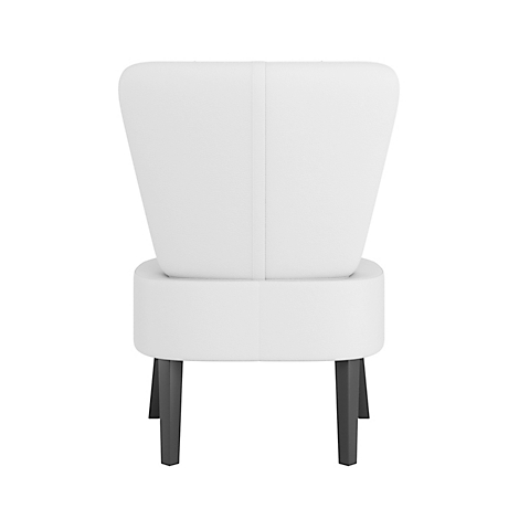 Fauteuil blanc, vue arrière, avec pieds foncés.