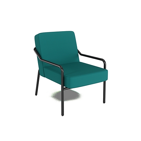 Fauteuil turquoise avec cadre noir, sur fond blanc.