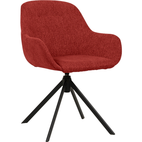 Chaise pivotante en tissu rouge avec piètement noir, sur fond blanc.