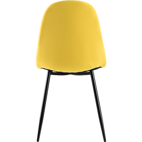 Silla amarilla con patas negras, vista trasera.