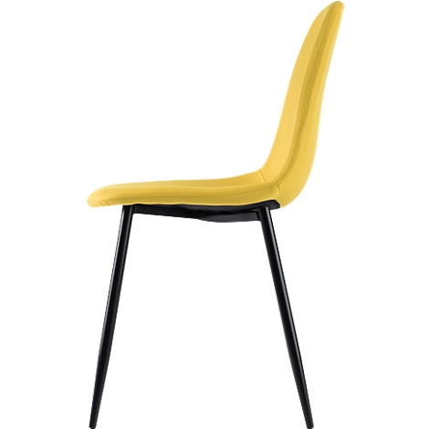 Silla amarilla de perfil. Estructura negra, asiento y respaldo tapizados.