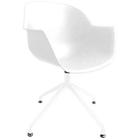 Silla giratoria blanca con asiento curvo y cuatro patas.