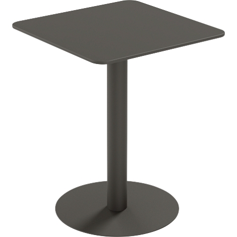 Table carrée gris foncé avec base ronde.