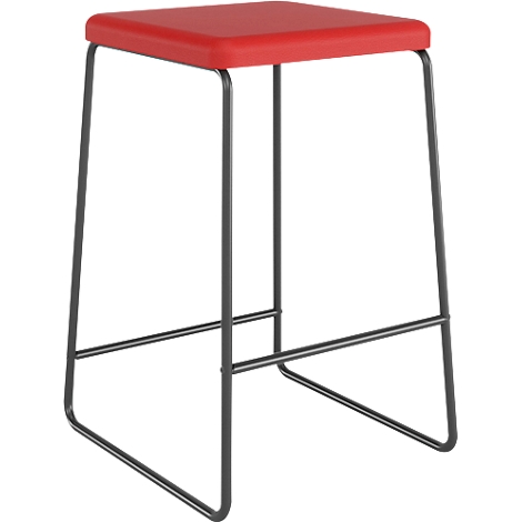 Un tabouret de bar rouge avec une assise carrée et des pieds en métal gris. Le tabouret est illustré sur un fond neutre.