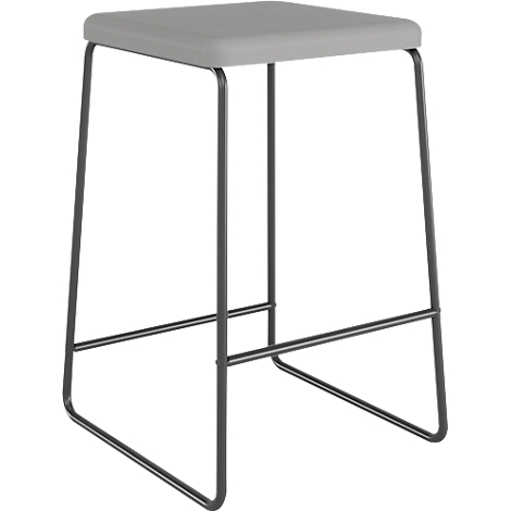 Un tabouret de bar gris avec une assise carrée et une structure en métal noir.