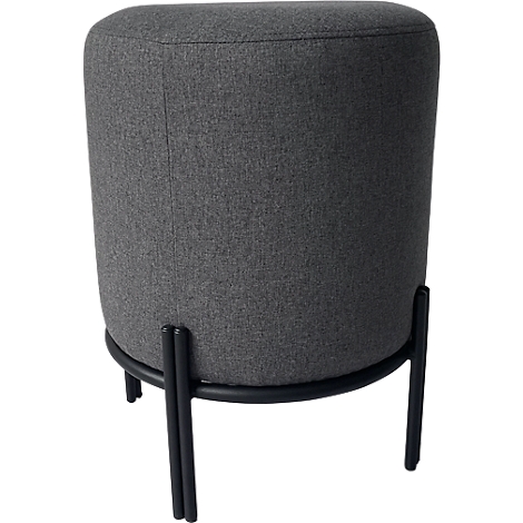 Tabouret cylindrique gris avec pieds en métal noir.