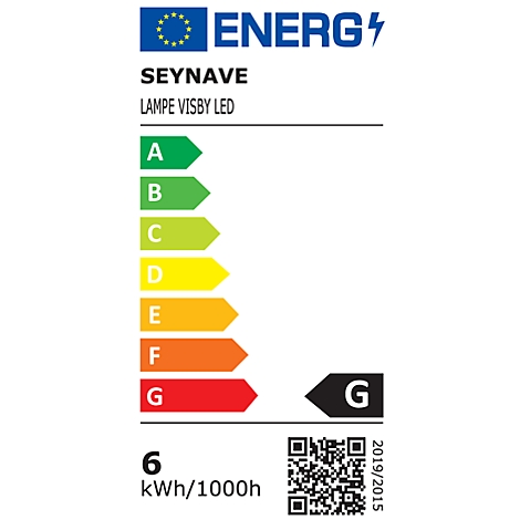Energiesiegel für Lampe Visby LED mit den Energieeffizienzklassen A bis G. Klasse G ist hervorgehoben.