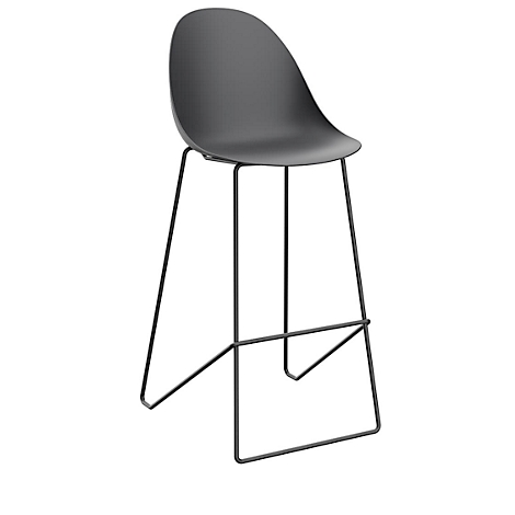 Gray bar stool with metal frame, against a white background.