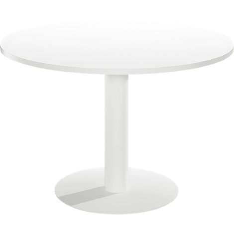 White round table with a single column and round base.
