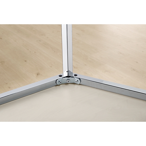 Close-up of a silver metal frame forming an angle with three diagonal struts.