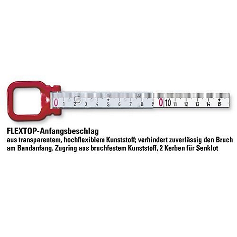 Een rode FlexTop startfitting met een liniaal. Opschrift: 0-15 cm.