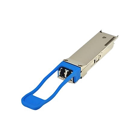 Silberfarbenes elektronisches Gerät mit blauem Griff, vor weißem Hintergrund.