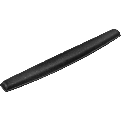 Schwarze, längliche Handgelenkauflage. Weiche, leicht gebogene Form.
