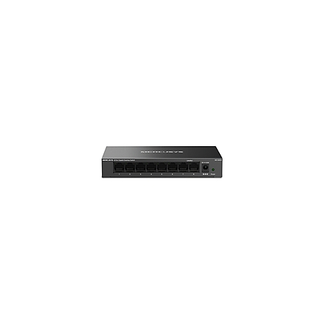 Ein schwarzer Netzwerk-Switch mit acht Ethernet-Ports und einer Power-LED.