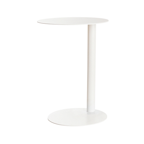 Una mesa auxiliar blanca con una mesa redonda, una columna y una base.