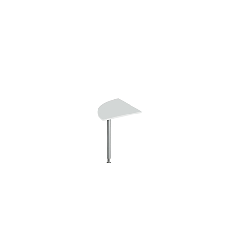 Estante de pared semicircular gris claro con soporte plateado sobre fondo blanco.