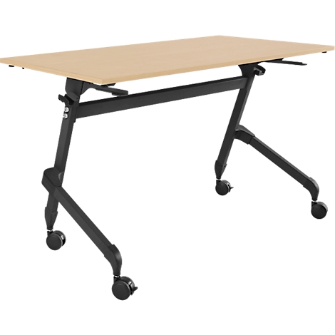 Mesa plegable Schäfer Shop Select con ruedas, rectangular, tubo cuadrado, ancho 1200 x fondo 600 x alto 720 mm, arce/negro