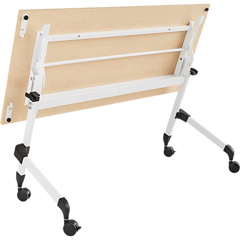 Mesa plegable Schäfer Shop Select con ruedas, rectangular, tubo cuadrado, ancho 1400 x fondo 600 x alto 720 mm, arce/blanco