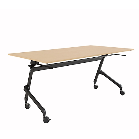 Mesa plegable Schäfer Shop Select con ruedas, rectangular, tubo cuadrado, ancho 1600 x fondo 600 x alto 720 mm, arce/negro