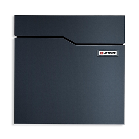 Coffret mural gris foncé avec bord supérieur biseauté et logo METZLER.