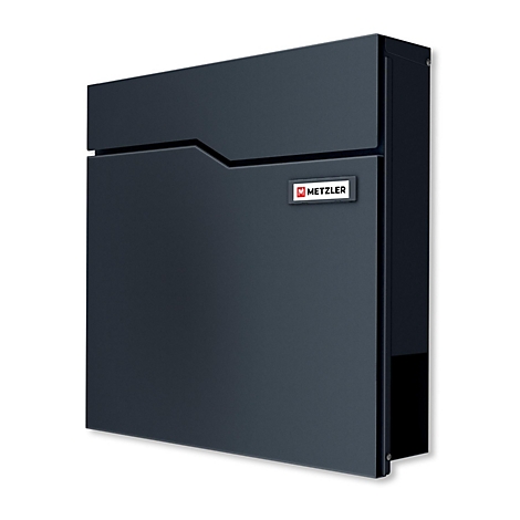 Dunkelgrauer Briefkasten mit dem Logo "METZLER".
