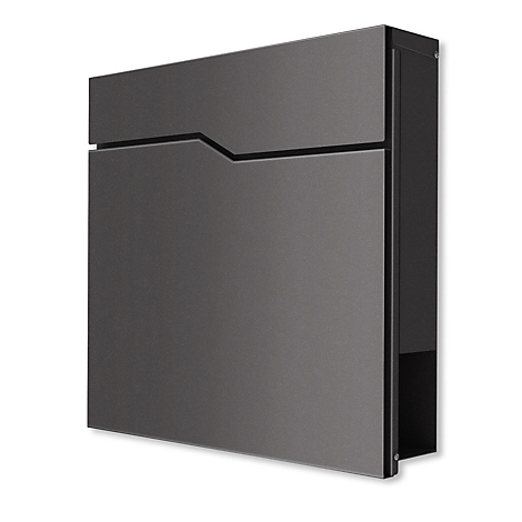 Dunkelgrauer, rechteckiger Briefkasten, mit einem dezenten Design. Oben verläuft eine diagonale Linie.