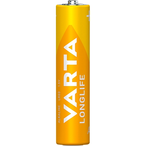 A yellow Varta Longlife battery with white lettering.