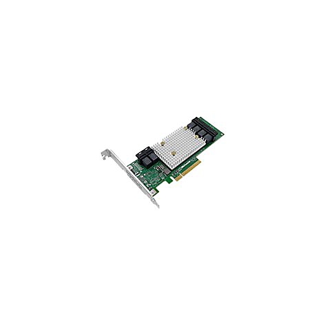 Grüne PCIE-Karte mit Kühlkörper und Anschlüssen.