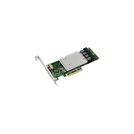 Grüne PCIE-Karte mit Kühlkörper und Anschlüssen.