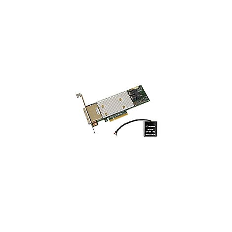 Eine grüne Platine mit einem silbernen Kühlkörper, einer schwarzen Batterie und einem Kabel auf weißem Hintergrund.