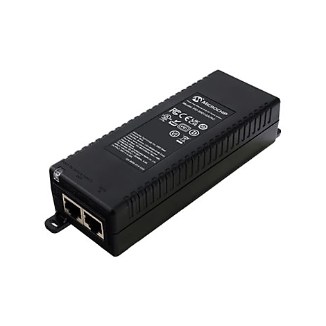 Schwarzes Netzwerkgerät mit zwei RJ45-Anschlüssen. Oben ist ein Markenlogo und Angaben zu den Zertifizierungen zu sehen.