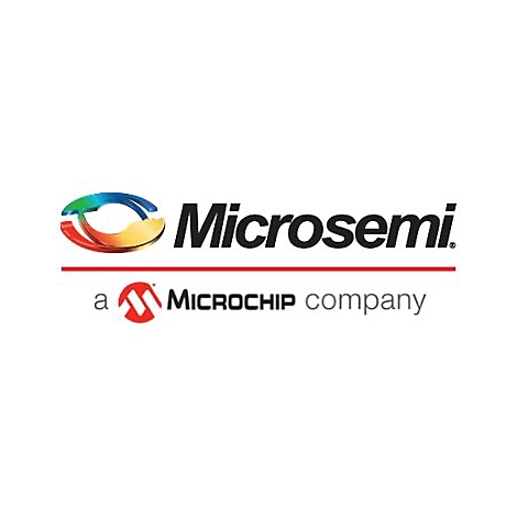 Logo von Microsemi, einem Unternehmen von Microchip, mit farbigem Halbkreis und Schriftzug.
