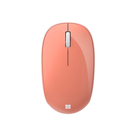 Hellorangefarbene Maus, mittig Scrollrad, Microsoft-Logo unten.