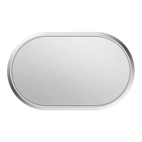 Ovalförmiges, silberfarbenes Objekt vor weißem Hintergrund.