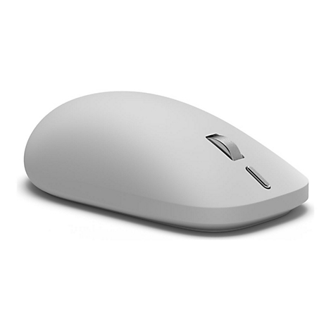 Hellgraue, minimalistische kabellose Computermaus in einer seitlichen Perspektive vor weißem Hintergrund.