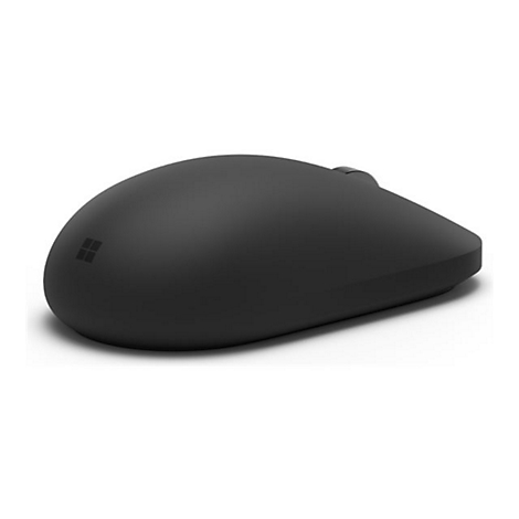 Schwarze, minimalistische Microsoft Computermaus auf weißem Hintergrund.