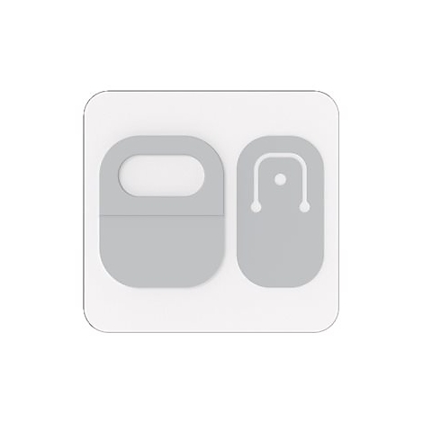 Zwei hellgraue, stilisierte Icons auf weißem quadratischem Grund. Links eine Öffnung, rechts eine U-Form mit Punkt.