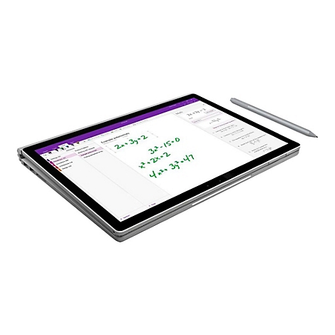 Ein silbernes Tablet mit einem Stift zeigt mathematische Gleichungen. Auf dem Bildschirm steht "Beispielpolynome" mit handgeschriebenen Gleichungen.