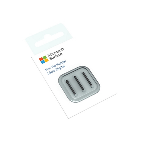 Transparenter Pen Tip Halter von Microsoft Surface mit drei Stifthalterungen in der Verpackung.