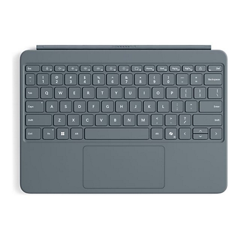 Draufsicht einer grauen Tablet-Tastatur mit integriertem Touchpad auf weißem Hintergrund.
