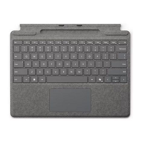 Graue Microsoft Surface Signature Tastatur in Draufsicht mit Stoffoberfläche und Trackpad.