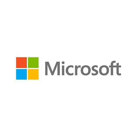 Das Microsoft-Logo: Vier bunte Quadrate links und der graue Schriftzug Microsoft rechts.